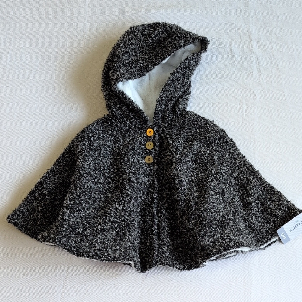 NWT carter's boucle knit capelet jacket fleece-lined gray 12 months baby girl